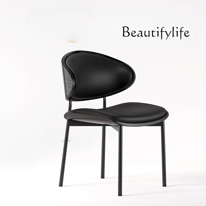 

Dining chair Household black walnut solid wood dining table and chairs Hotel Italian simple ecological leather chair