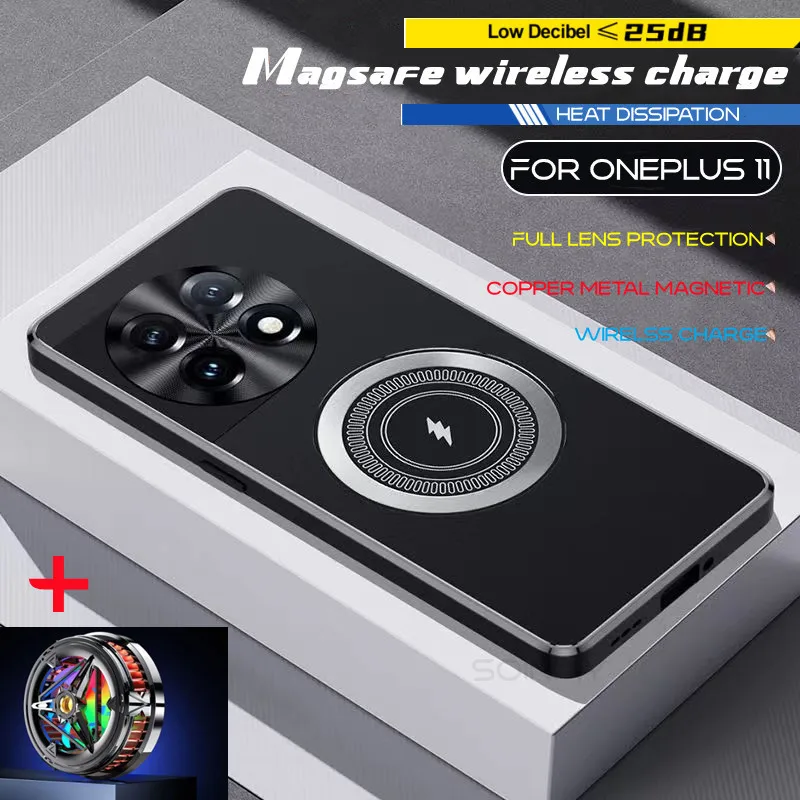 Magsafe Magnetic Wireless Charge Cooling Case For Oneplus 11 10 Pro 9 9R 9RT Shockproof Copper Metal Heat Dissipation Back Cover