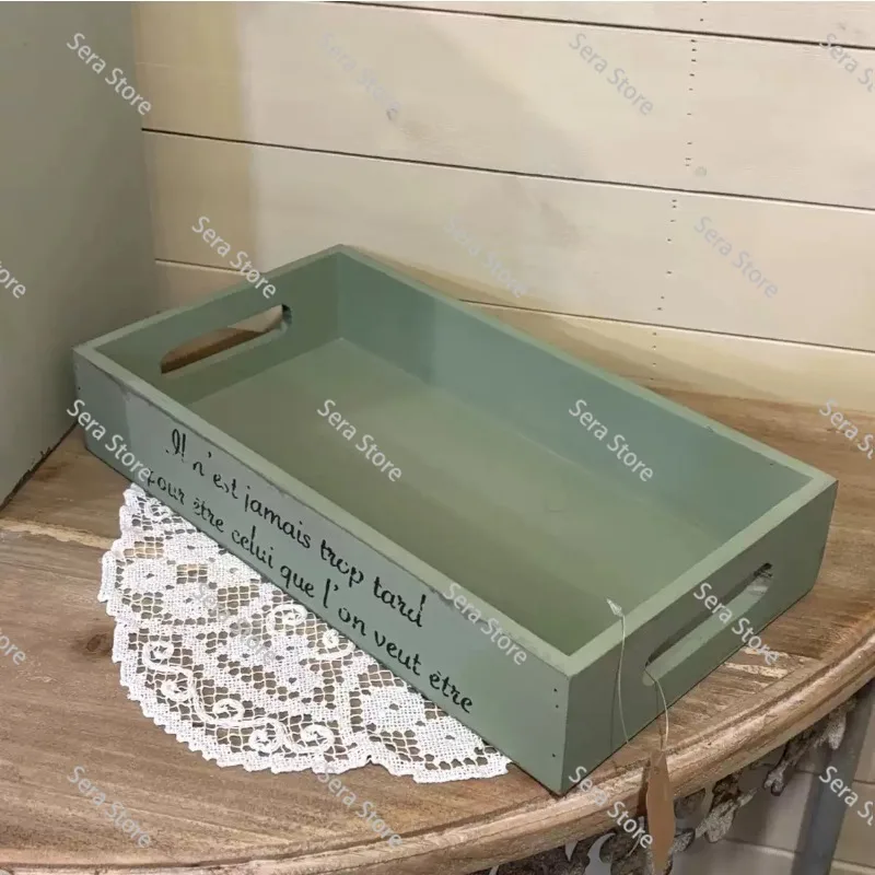 Solid wood storage box tray wooden box green old with storage decoration medieval storage plate