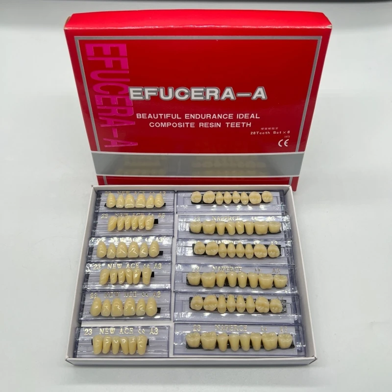 

Набор из 6 комплектов/коробок: Зубы из синтетической смолы для протезов, 28 штук (верхний и нижний набор), модель A1/A2/A3, постоянные зубы