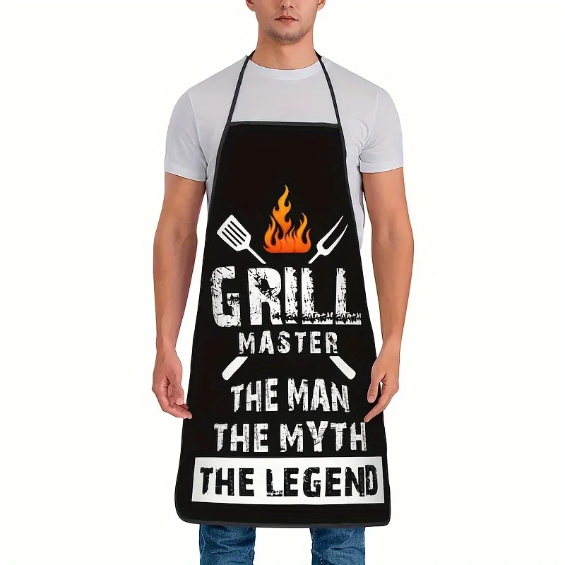 Vintage Distress Grill Master Slogan Flame Barbecue Tool Pattern Waterproof Apron For Husband Dad Backyard Cooking Party Present
