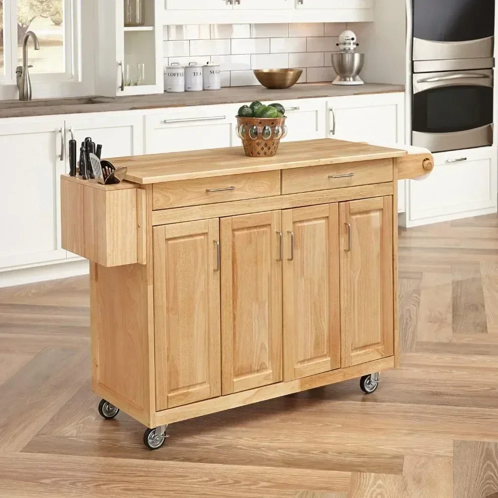 General Line Kitchen Mobile Cart With Drop Leaf Breakfast Bar Trolley Shopping Natural Hardwood 54 Inches Wide Hand | USA | NEW