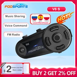 intercomunicador para capacete de moto Fodsports V6 S Motocicleta Intercom Capacete Bluetooth Headset Interphone Sem Fio para 6 Pilotos Rádio FM Moto Communicator GPS