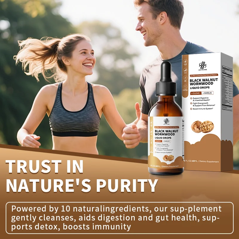  قطرة الجوز الأسود العضوي مع خشب الشيح والثوم، مكمل عشبي لتنظيف الأمعاء وإزالة السموم ورفاهية الجهاز الهضمي