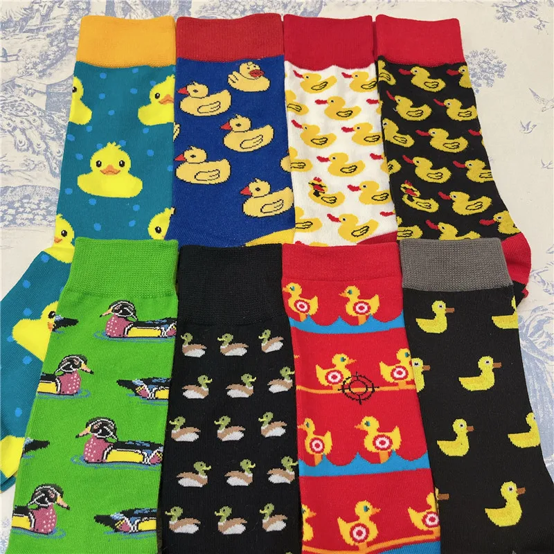 Adult Crew Unisex Cartoon Yellow Duck Socks Colorful Mallard Bird Quack Duckling Goose Poultry Fowl Fashion OOTD Little Gift Sox