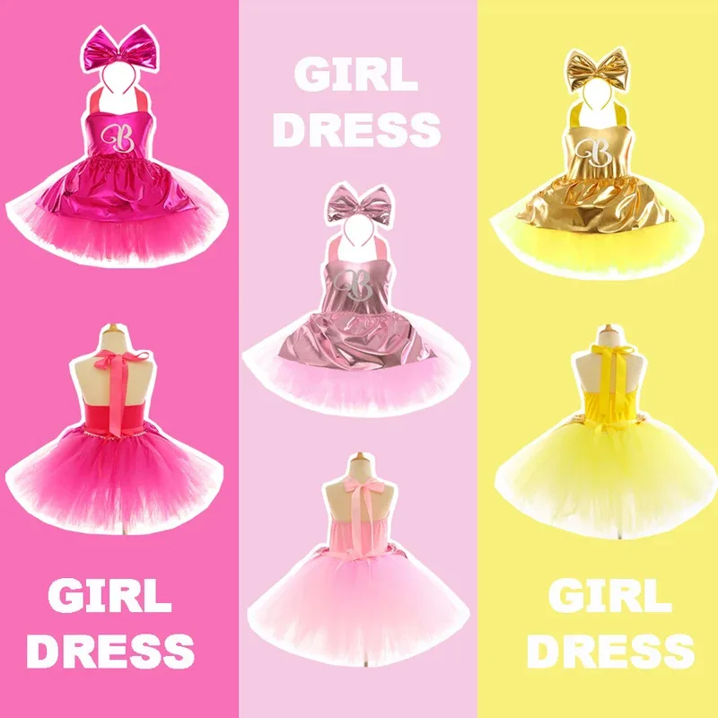 

Cute Summer Puffy Dress Girl Same Style Three-color Vest Style Puffy Gown with Bow Headband Stage Performance Costume Party Dres