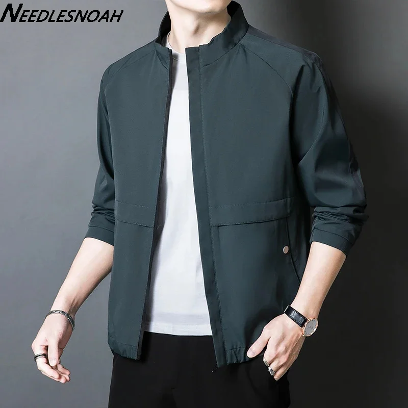 

NEEDLESNOAH Men Bomber Jackets Solid Long Sleeve Windbreaker Casual Baseball Coat Male Clothing 2024 Autumn Slim Fit Jacket