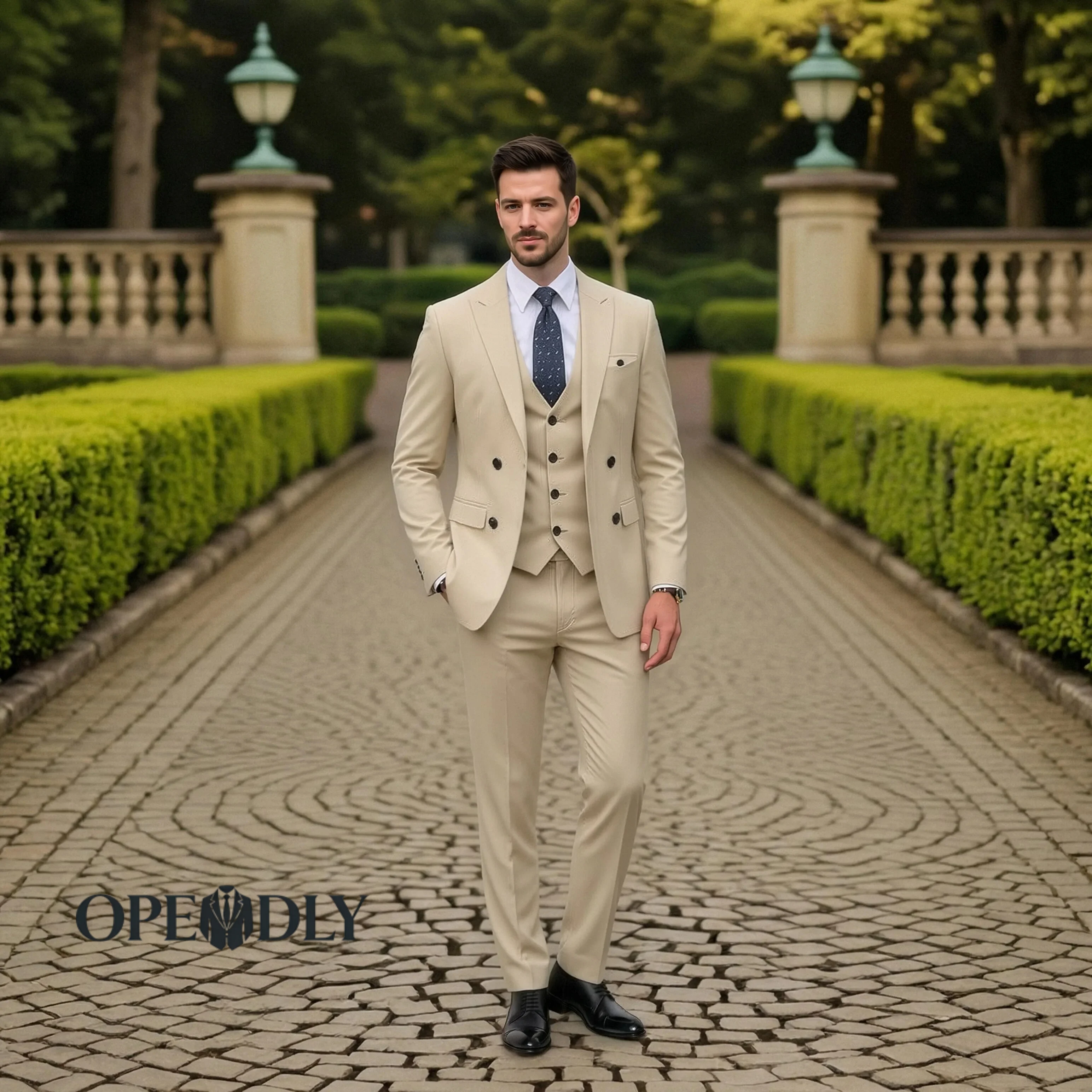 

OPEODLY Custom Tailored Mens Three Piece Suit Slim Fit Tuxedo Set for Wedding Prom Business Blazer Vest and Pants Formal