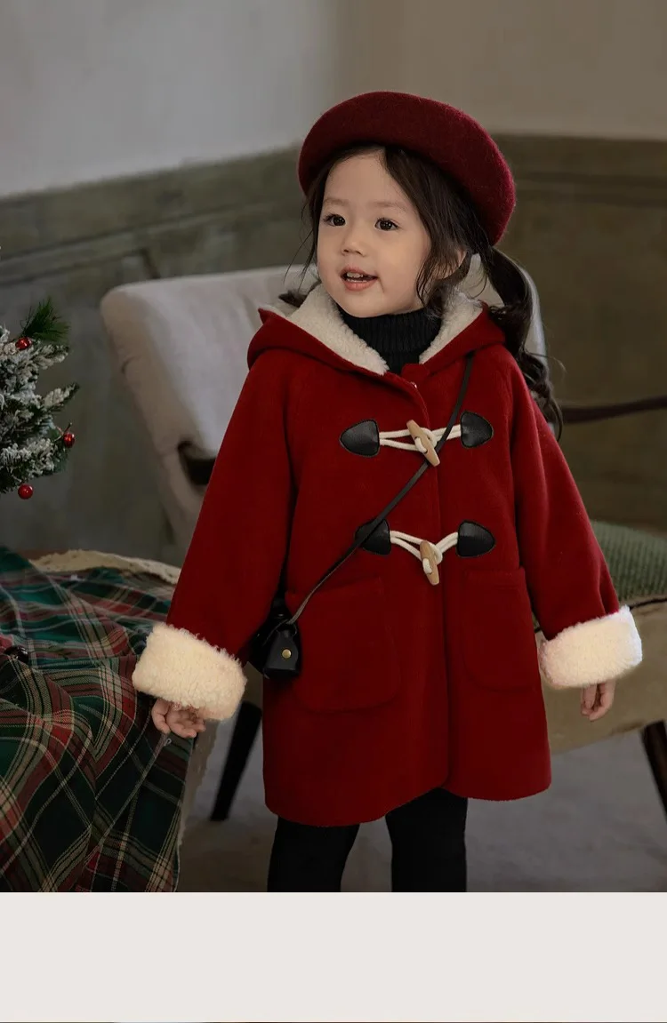 Cappotto per ragazze cappotto con bottoni in corno inverno nuovi bambini versione coreana cappotto di lana Clip cotone caldo giacca imbottita in