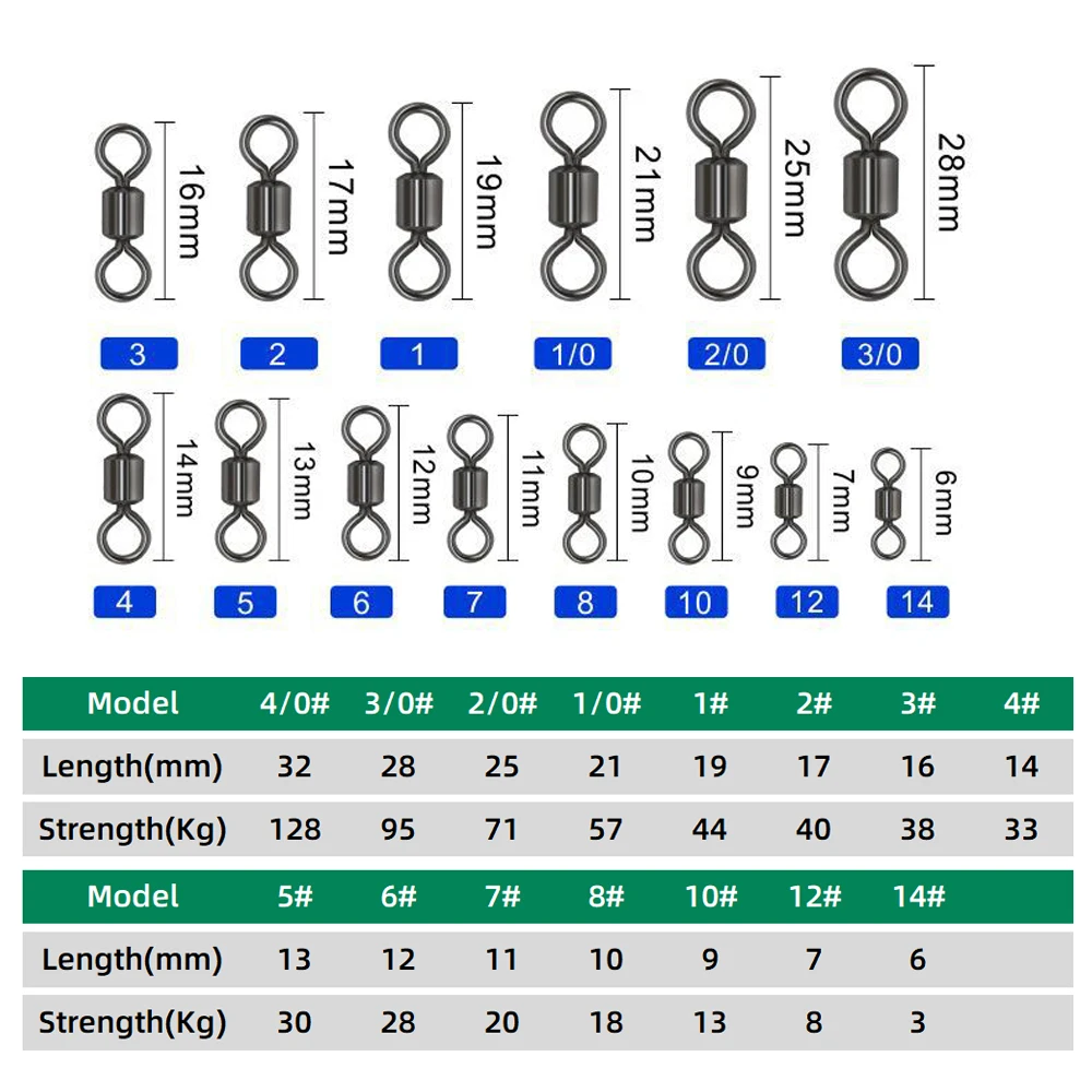 DNDYUJU 30 To 200PCS Fishing Barrel Bearing Rolling Swivel Solid Ring Connector Fishing Accessories Fishhook Tackle Tool