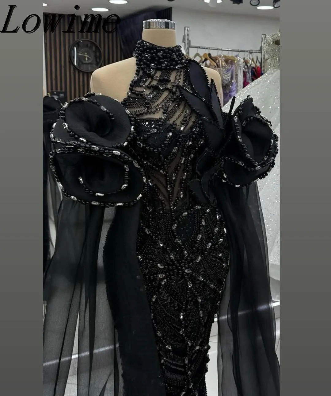 

Элегантные черные длинные накидки Русалка Вечерние платья Платья с кепкой из бисера с рукавами-фонариками Роскошные длинные платья для выпускного вечера На заказ