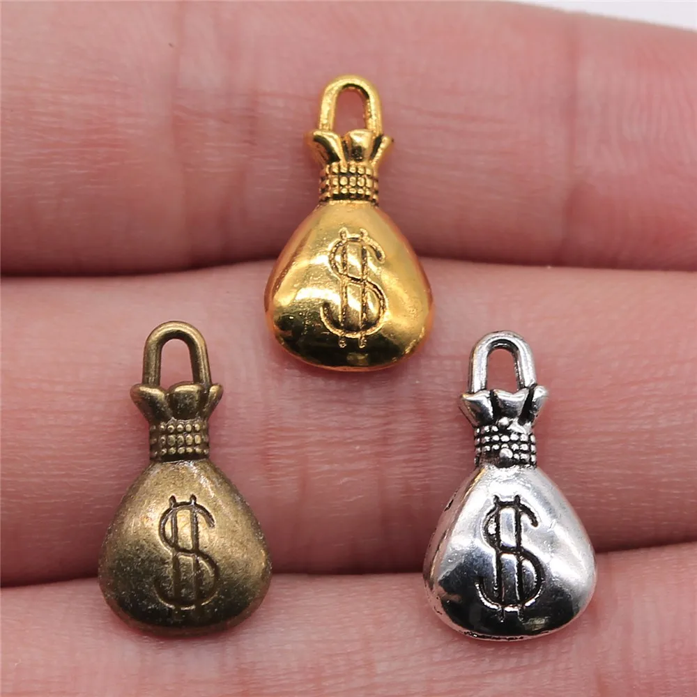10 sztuk 17x10mm 3 kolory antyczne złoto antyczne srebro kolor antyczny brąz urok worek na pieniądze Charms talizmany na pieniądze