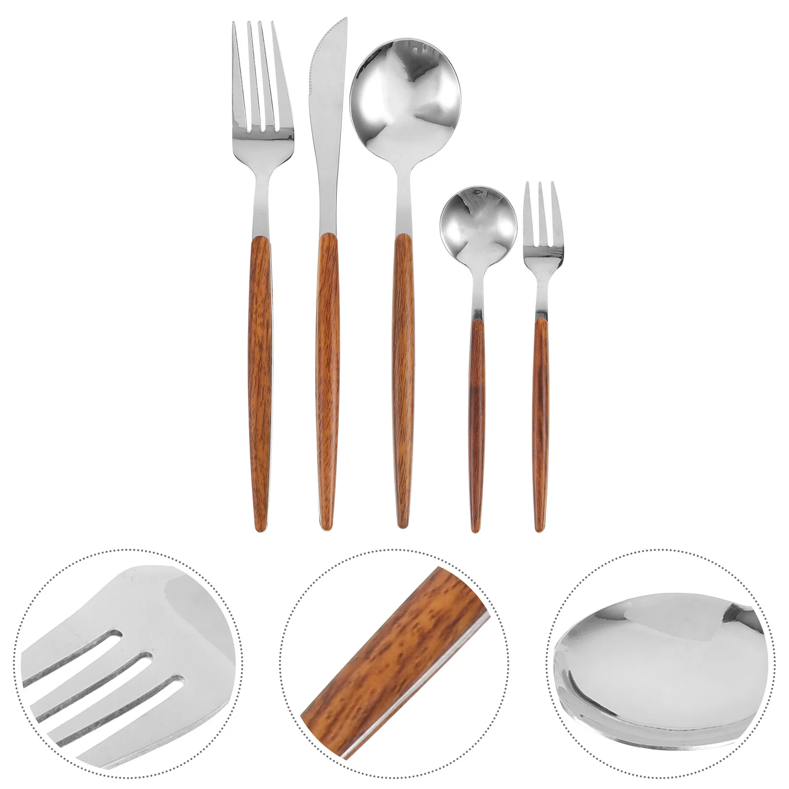 

5Pcs Cutlery Dining Tableware Steel Wood Handle Cutlery Set Fork Spoon Knife Nordic Style Tableware Dining Kit