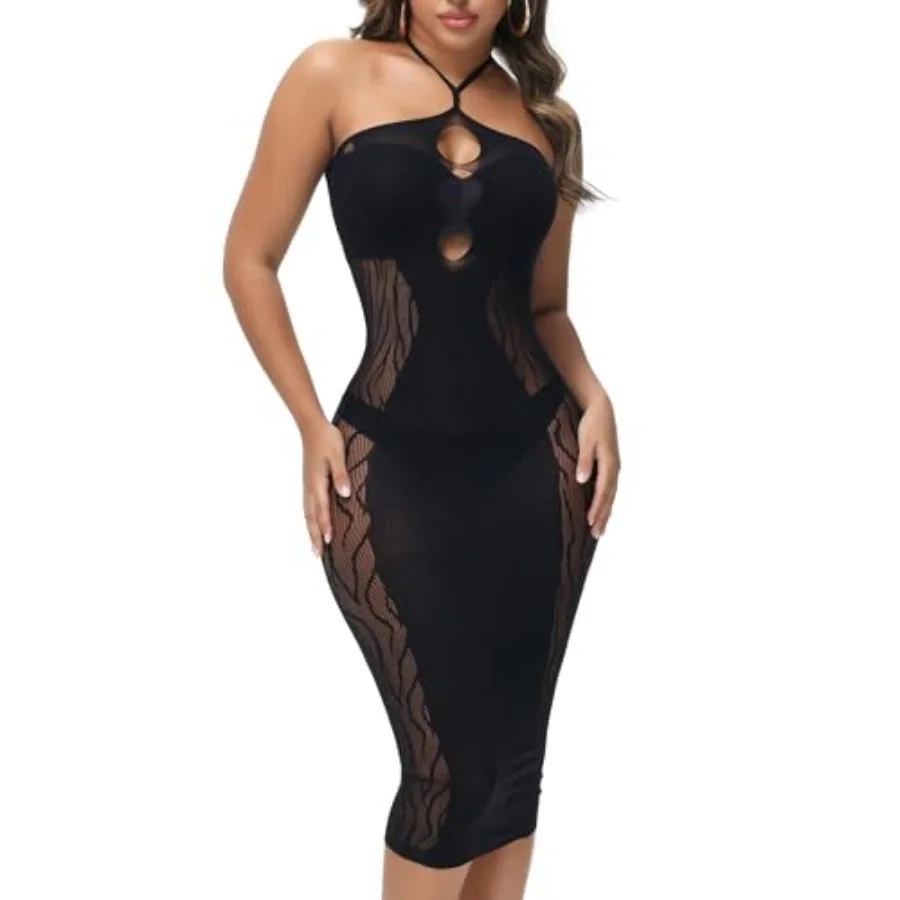 

Womens Sexy Lingerie Dress Halter Neck Babydoll Bodycon Dress Teddy Chemise Nightwear
