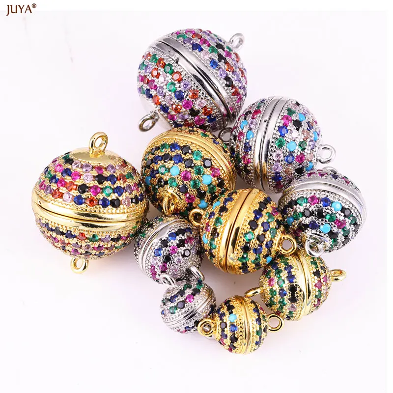 JUYA Luxury Zircon Magnetic Clasps 8/10/12/14/16mm 3D Ball Connectors For DIY Necklace Bracelet Jewelry Supplies Accessories