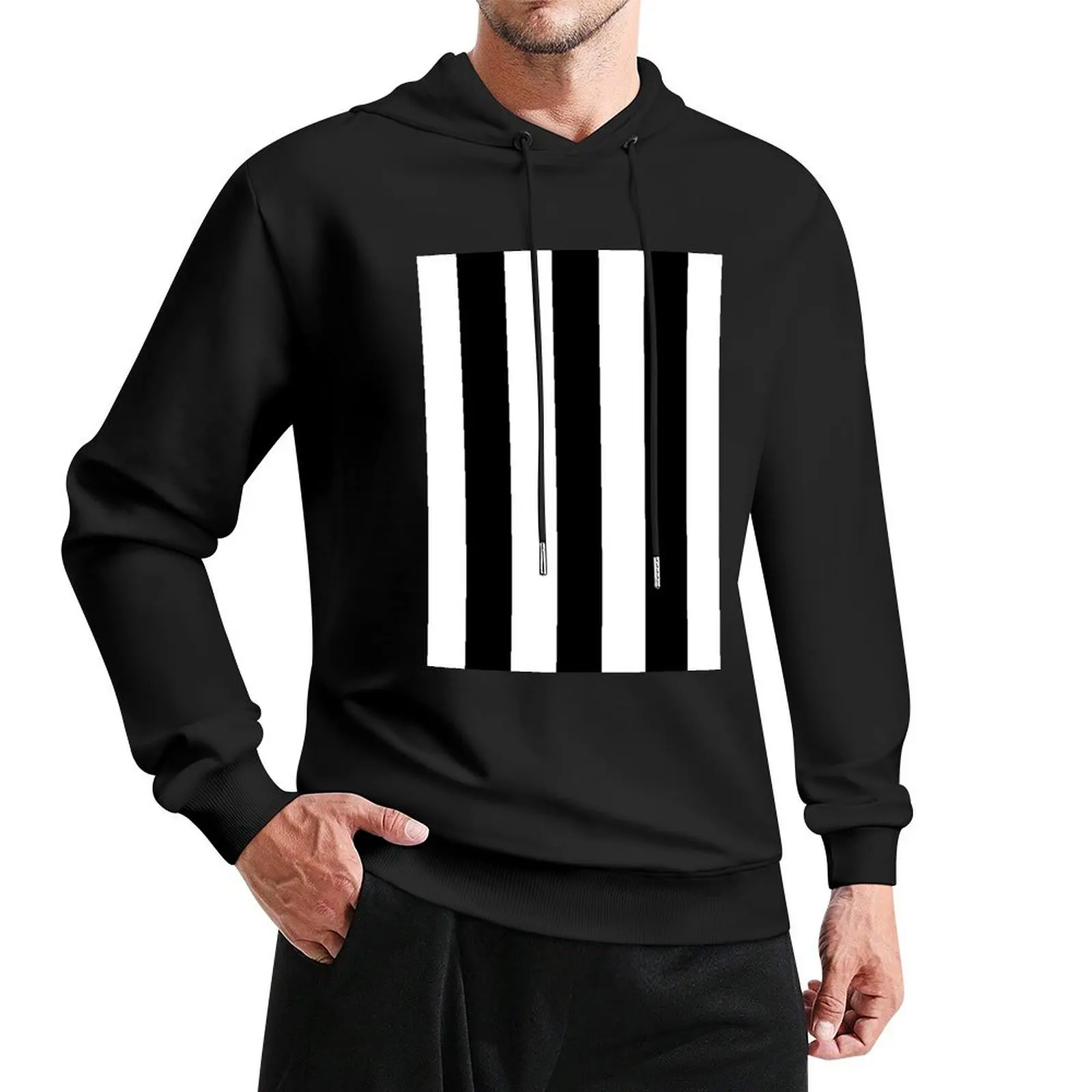 Big Lines Black and White Pullover Hoodie winter clothes male clothes graphic t shirts men man hoodie