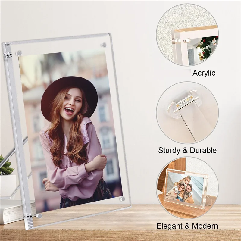 ABLU-2 Packs 5X7 Inch Clear Magnetic Photo Frame Frameless Tabletop Picture Frame Clear Frame