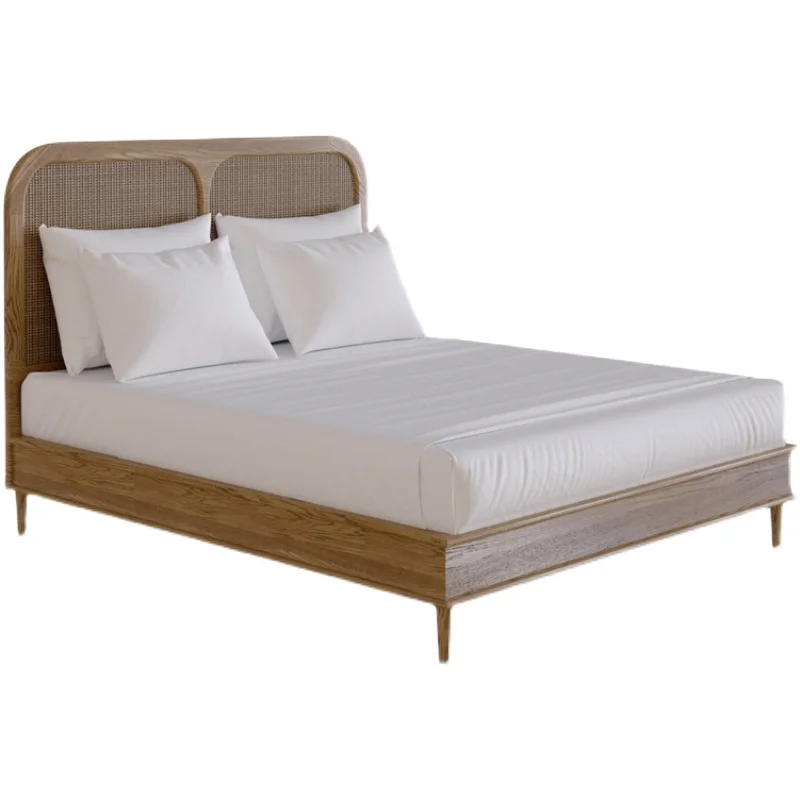 

Двуспальная кровать, американская спальня из массива дерева, спинка из ротанга, свадебная кровать, натуральный ротанг, искусство, 1,5 м, 1,8 м, главная спальня, дом