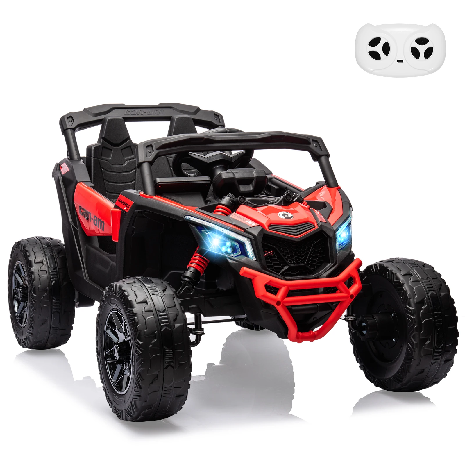 12V Ride on UTV Car, Licensed Can-Am Electric Off-Road UTV Car, Kids Truck w/Remote Control, Large Seat, Music, LED Lights