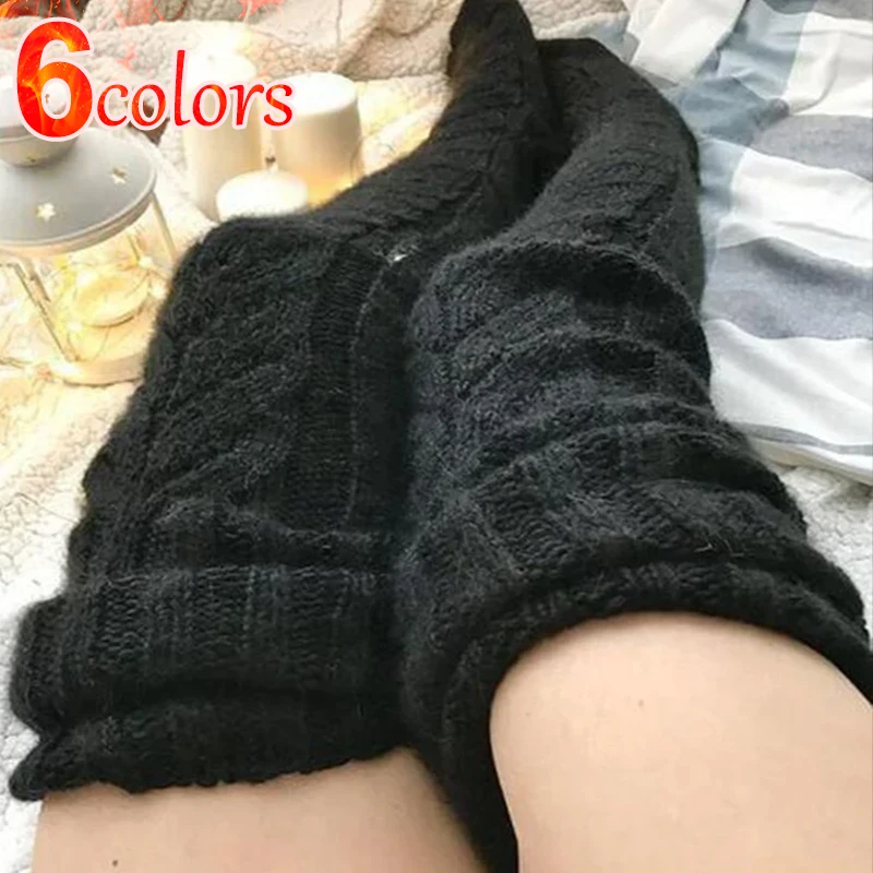 

Christmas Women's Knitted Lengthened Thigh Over-knee Stockings Winter Leg Warm Striped Japanese Pile Stockings Thigh Long Socks