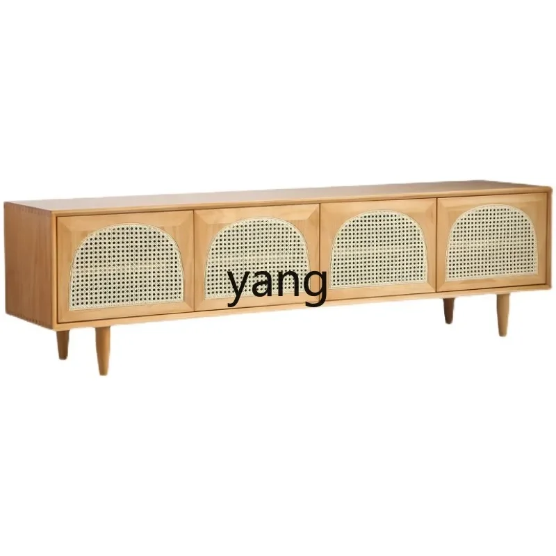 

ZL rattan solid wood TV cabinet living room storage locker floor small apartment bookcase