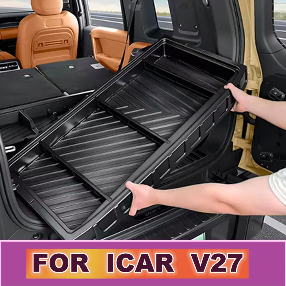 Car Rear Trunk Hidden Storage Organizer For Chery ICAR V27 2026-2027 Flat Lying Camping Bed With Marble Cover Table Legs