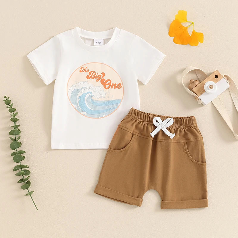 Baby Boy 1st Birthday Outfit Letter Print Short Sleeve T-Shirt Elastic Waist Shorts Toddler 2 Piece Summer Set