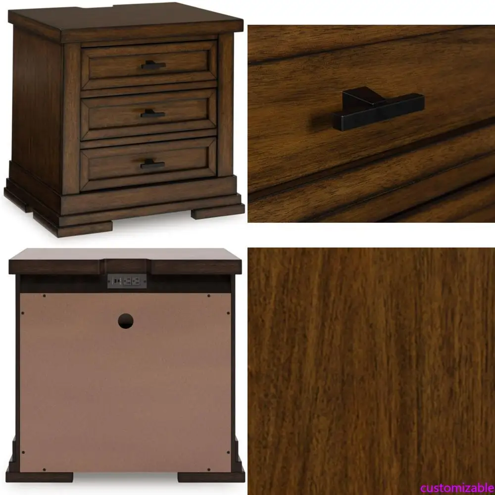 منضدة Ashley Taffenbrook Farmhouse Style ذات 3 أدراج مع درج علوي مبطن باللباد ومخرج طاقة ومنفذ شحن USB #1