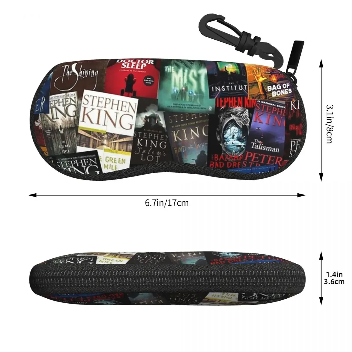 Stephen King Book Covers, Horror Bookworm Shell Glasses Case Portable Sunglasses Box Women Men Soft Eyeglasses Bag Pouch