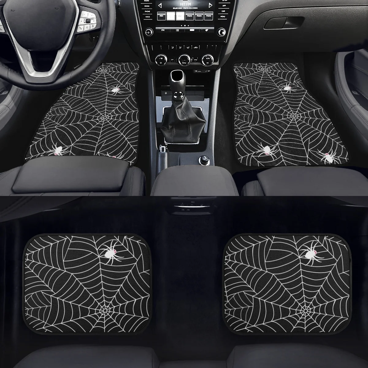 Black Spider Web Design Car Floor Mat Protector Washable Non-Slip Carpet Car Accessories for Men Women Interior Print On Demand