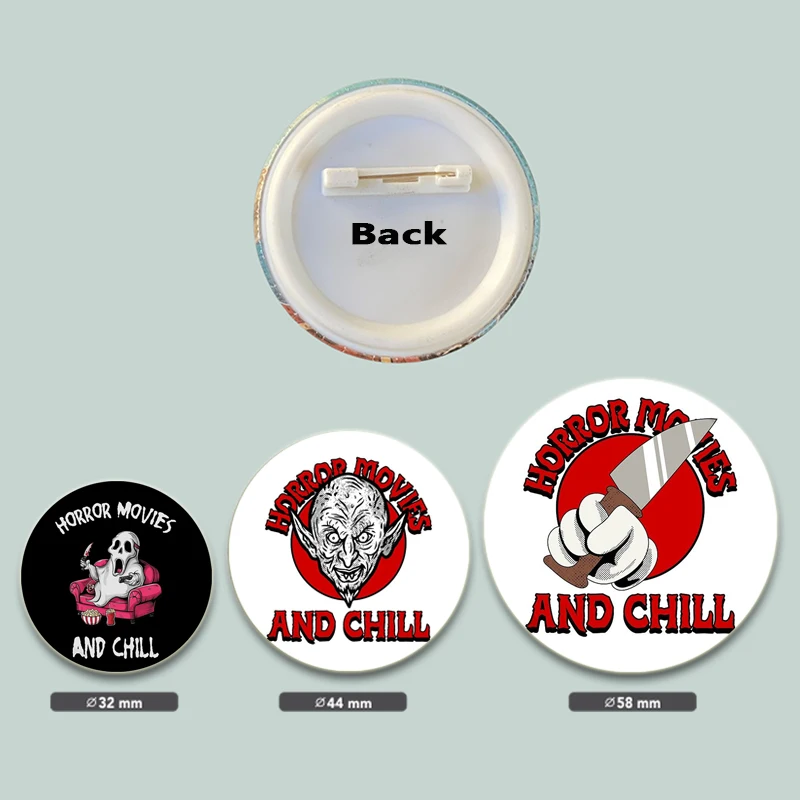 58Mm Horrorfilms En Chill Creatieve Ronde Broche Cartoon Badge Snap-In Knoopspelden Voor Rugzak Hoed Sieraden Accessoires Geschenken