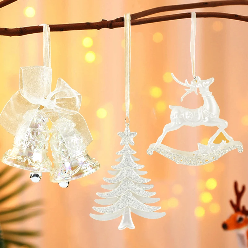 

Christmas Tree Transparent Snowflake Hanging Ornaments Elk Acrylic Pendant Christmas Home Decoration Navidad Gifts New Year 2024