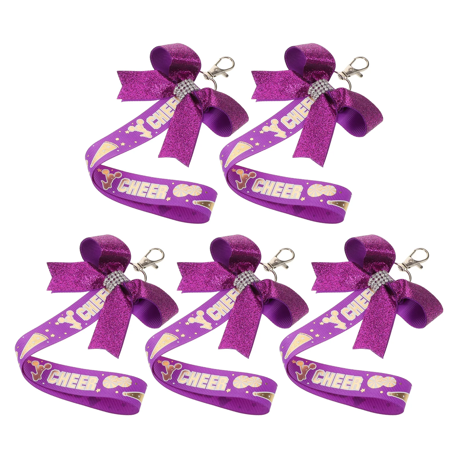 

5 Pcs Cheerleading Keychain Cheerleader Chains Pendant for Bags Fabric Bow Ribbon