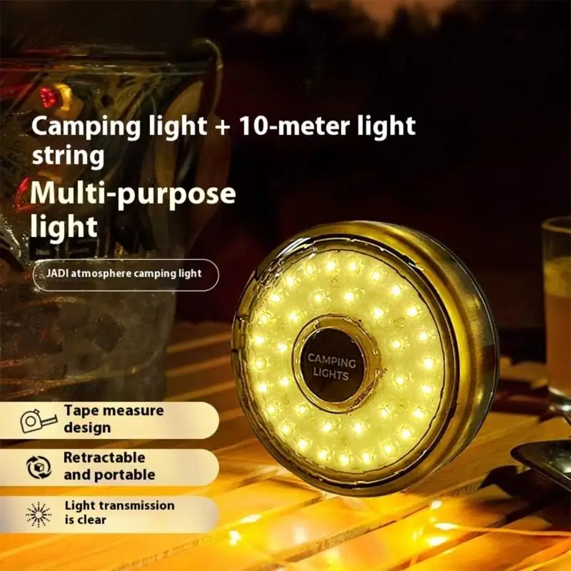 8M Camping String Lights Portable Rechargeable LED String Lights Decorative Lamp for Hiking Travel Tent Yard Garden 37JD