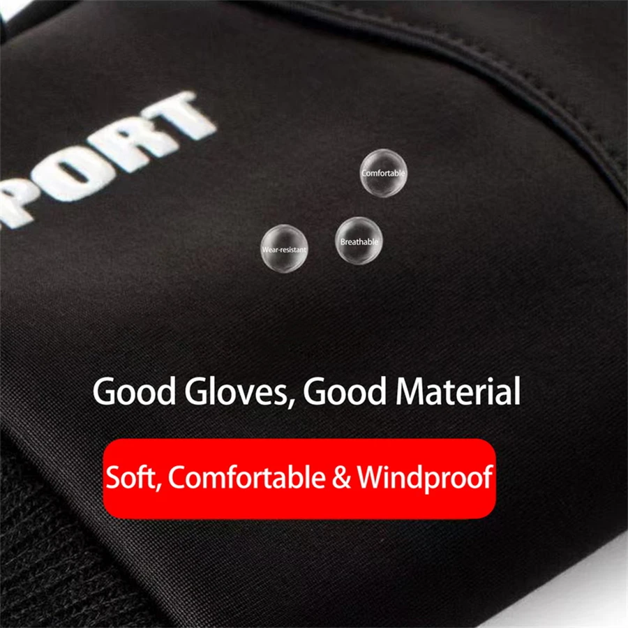 Guanti sportivi neri Guanti invernali caldi con dita intere impermeabili Ciclismo Corsa all'aperto Moto Sci Touch Screen Guanti in pile