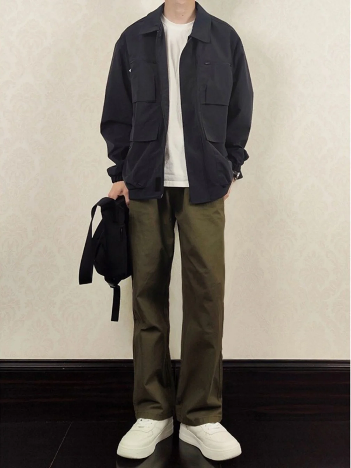 

Мужские повседневные брюки цвета хаки в японском стиле, весенне-осенние, ретро, рабочая одежда, широкие, модные, прямые, свободные, длинные брюки