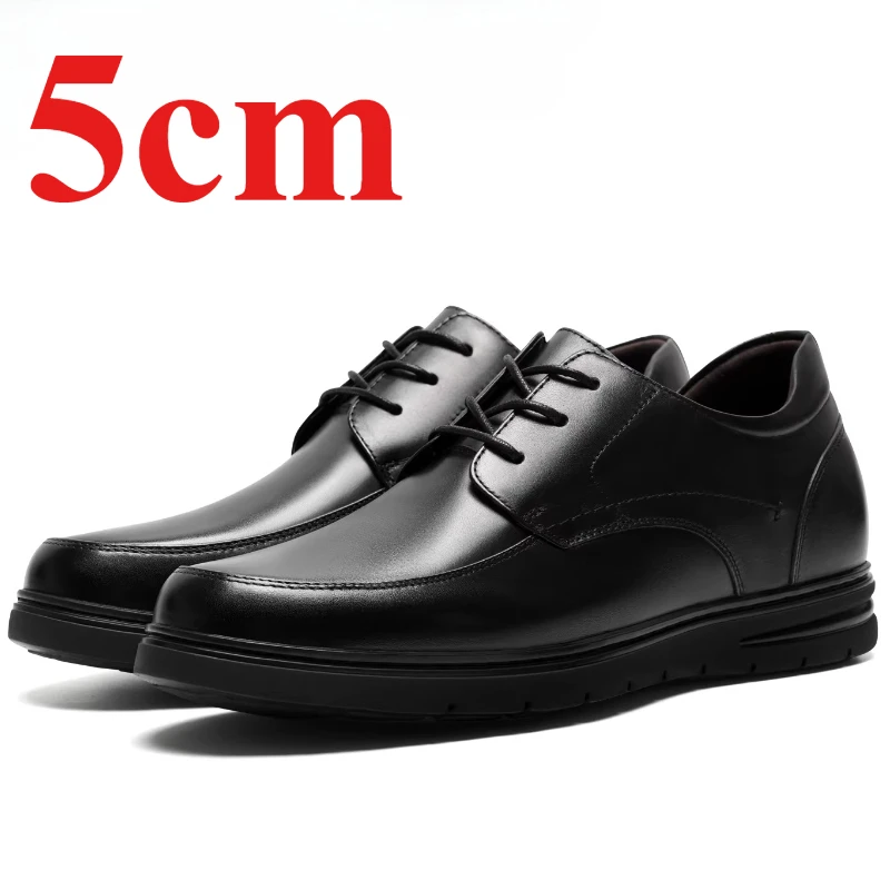 Genuine Leather Men's Dress Shoes 5cm 7cm Elevator Breathable Lightweight Comfortable Height Increasing Shoe Wedding Derby Shoes