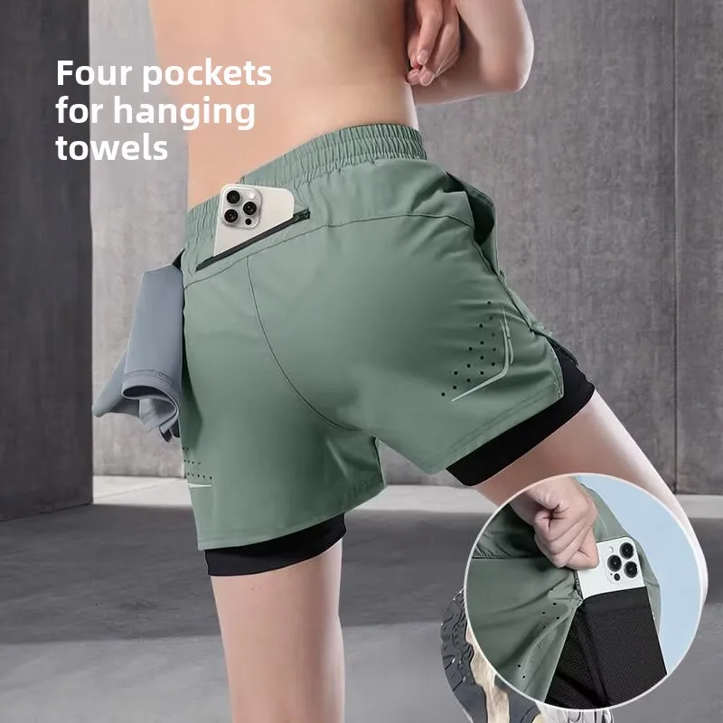

Multi Pocket Men's Sports Shorts for Casual Running Fitness Cycling Quick Drying Breathable Cool and Lined Men's Training Shorts