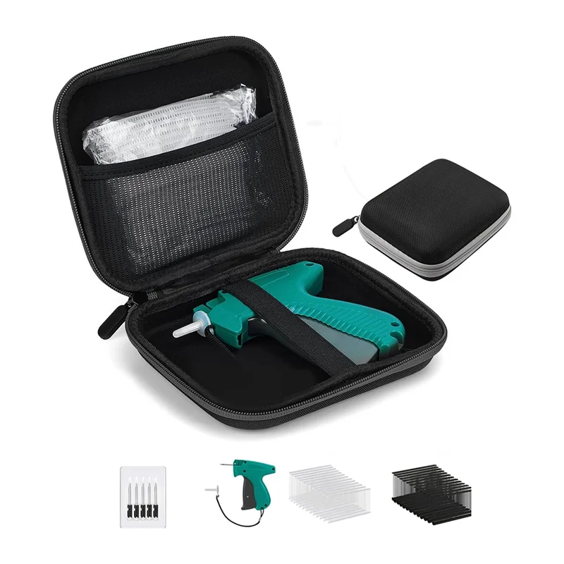 ABZW タグガン 衣類用 ハードケース付き、500 ブラック & 500 ホワイト 2 インチバーブファスナー、6 針、標準小売用タグガン