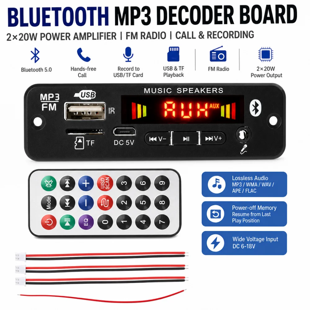 Diy Electronics For Adults - Płytka dekodera Bluetooth DC 6-18V 2×20W
