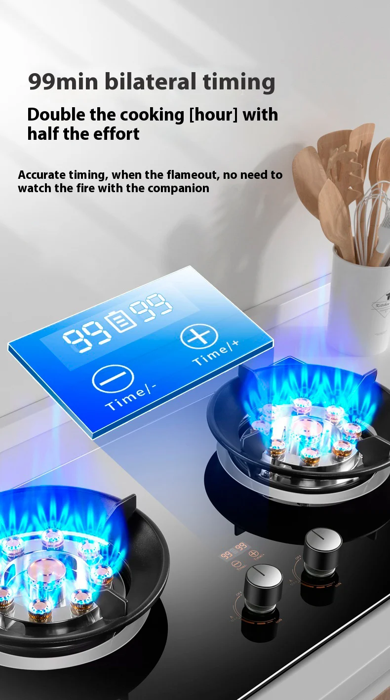 Fornello a gas a risparmio energetico da 5,2 kW 2 fuochi Doppio tavolo GPL per uso domestico Piano cottura a gas naturale Piano cottura a gas incorporato con fuoco feroce