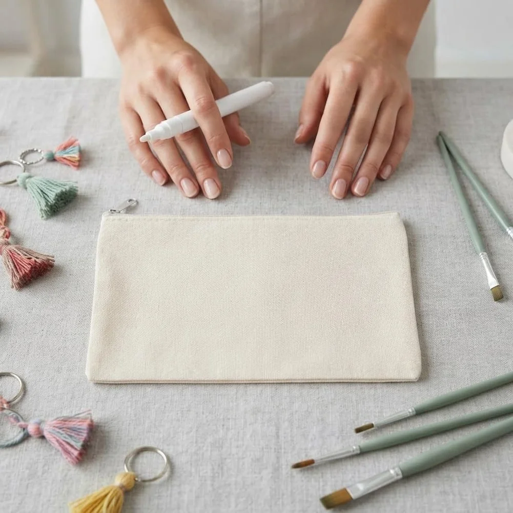 12 Count For blank Canvas Bags Featuring Fabric and Reliable Resin Zipper Teeth for Art Supplies Makeup Tools Storage