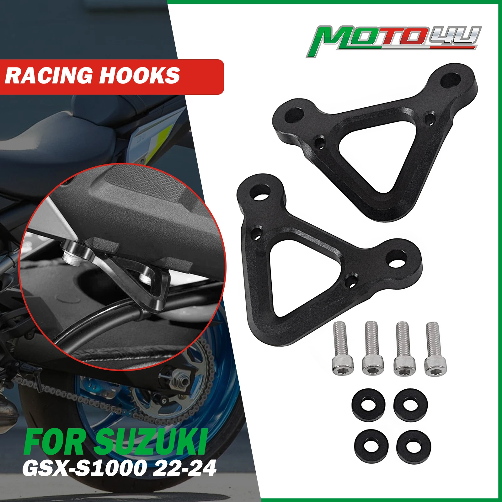 

Racing Hooks Strap Fixing Aluminum Rear Tie Down Hook For SUZUKI GSXS1000 GSX-S1000 2022 2023 2024