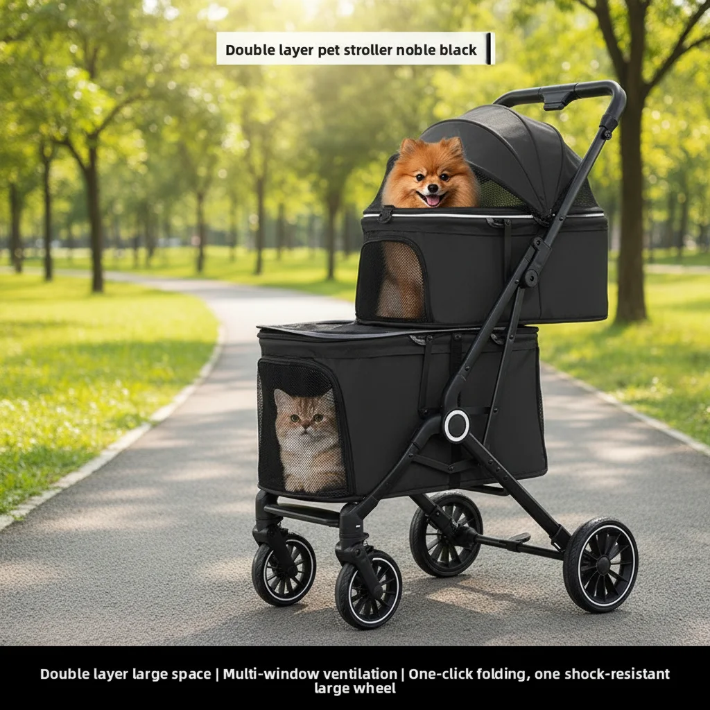 

Двухъярусная коляска-тележка для домашних животных, регулируемая, складная, портативная, с большой вместимостью, съемная рама, для нескольких питомцев