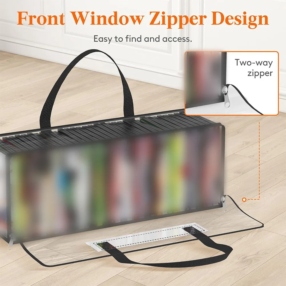 Transparent PVC CD Storage Bag For Home Waterproof Stackable Organizers For 35 Movies With Reinforced Handle For DVD Case