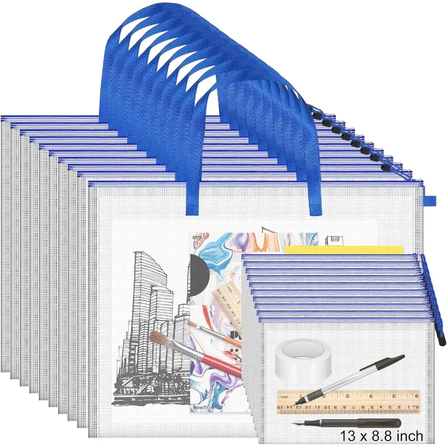 20 Pcs Art Portfolio Bag Bulk Set with 10 Pcs 19 x 25 Waterproof Poster Storage Cases Featuring Zipper Handles for Protecting A