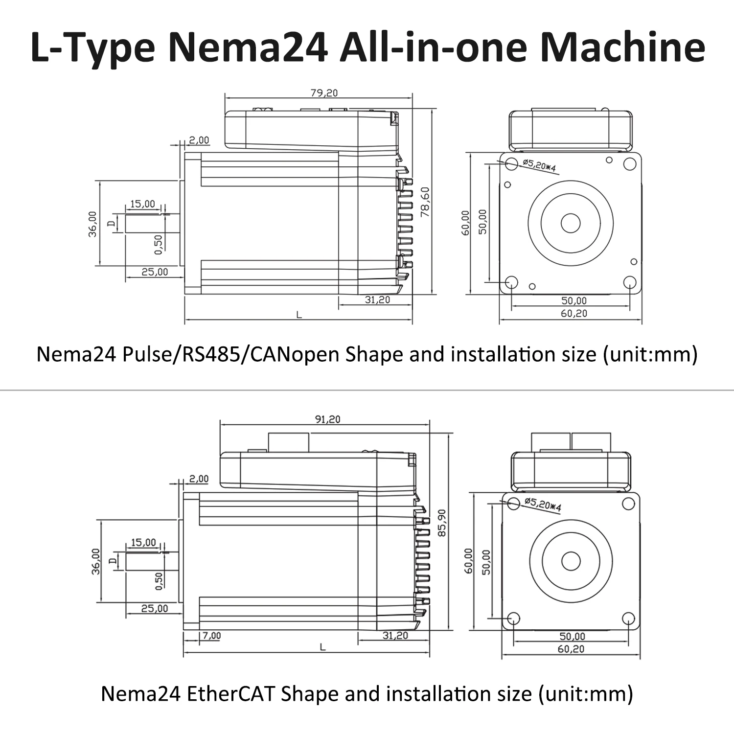 Lichuan متكامل Nema24 محرك حلقة مغلقة 3Nm 3.8Nm 4.3Nm DC24V-50V 4A Ethercat/Pulse/Modbus RS485/CANopen تحكم اختياري