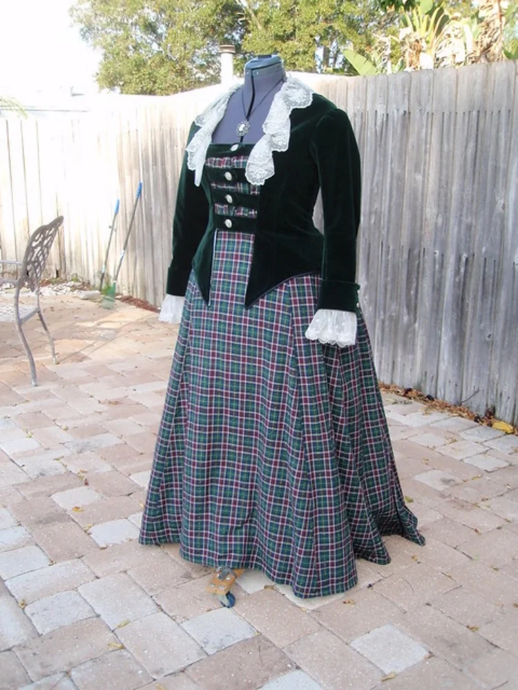 Tudor Regency Velvet Jacket Plaid Skirts 18th Century Victorian Royal Court Afternoon Dress Carnival Business Party Ball Gown