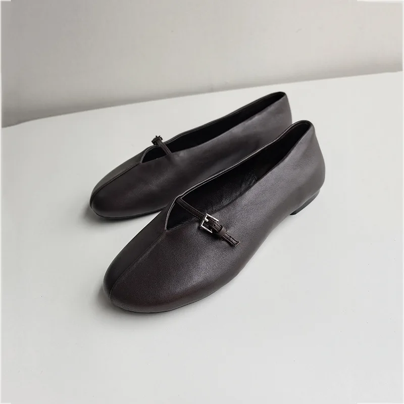 

Dave&di Minimalist Women's Shoes French Retro Summer Women's Soft And Comfortable Round Headed Cowhide Grandma flat ballet shoes