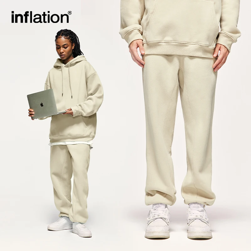 INFLATION Blank Matching Jogging Suit Unisex Winter Thick Fleece Tracksuit Set Mens Sweatpant Set